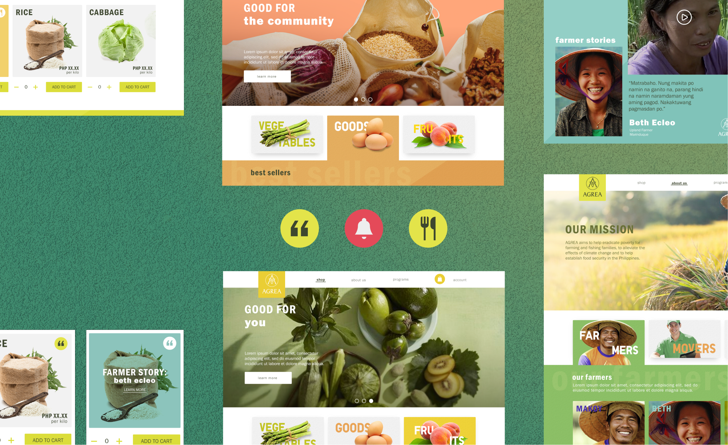 agrea case board with ecommerce website designed by dominique, image leads to project page on agrea 